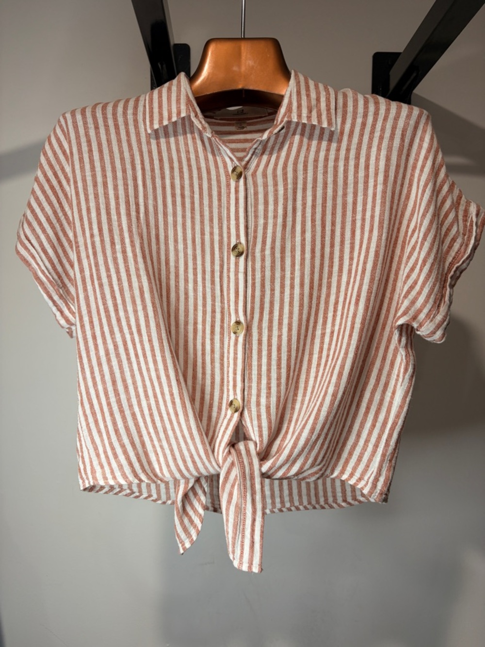 Thread + Supply 
Striped Tie-Front Linen Blend Blouse